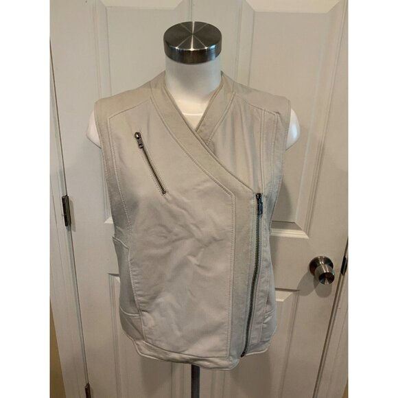 Helmut Lang Gray Leather & Cotton Moto Biker Vest, Size Small - Picture 1 of 5